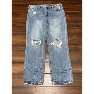 Pilcro and the Letterpress Distressed Straight Leg Jeans Light Wash Blue 30